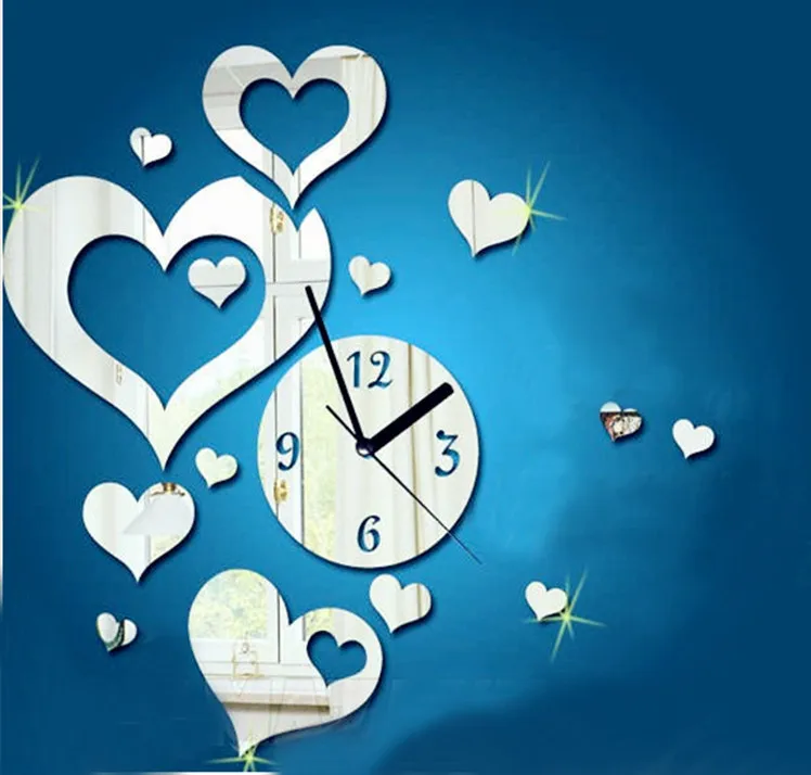 2014 New Heart Love Acrylic watch fashion personality DIY creative home decoration mirror wall stickers clock | Дом и сад