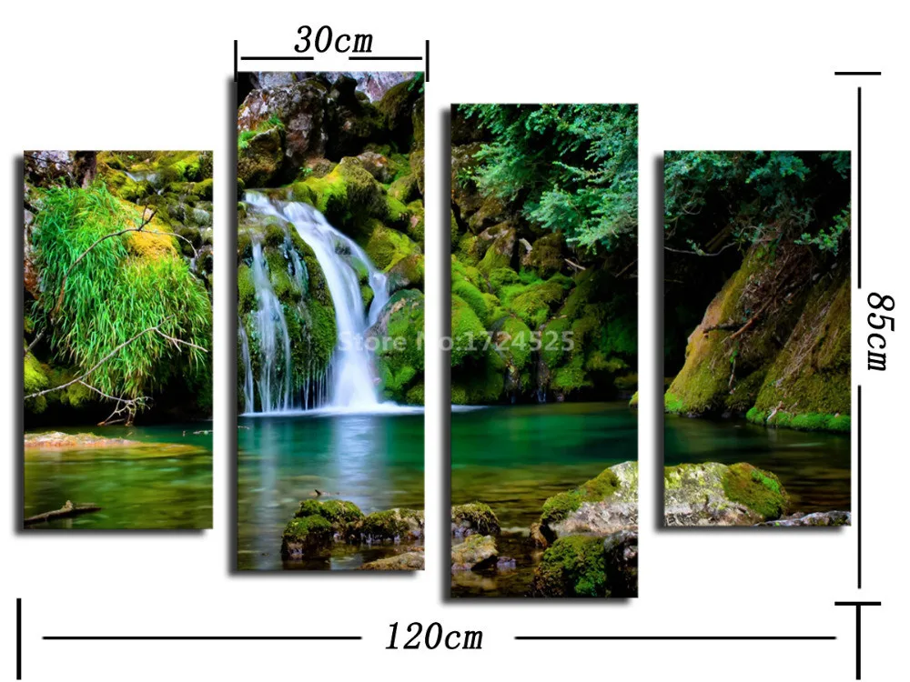 

4 Panel Waterfall And Green Lake Large Hd Picture Modern Home Wall Decor Canvas Print Painting For House Decorate Unframed