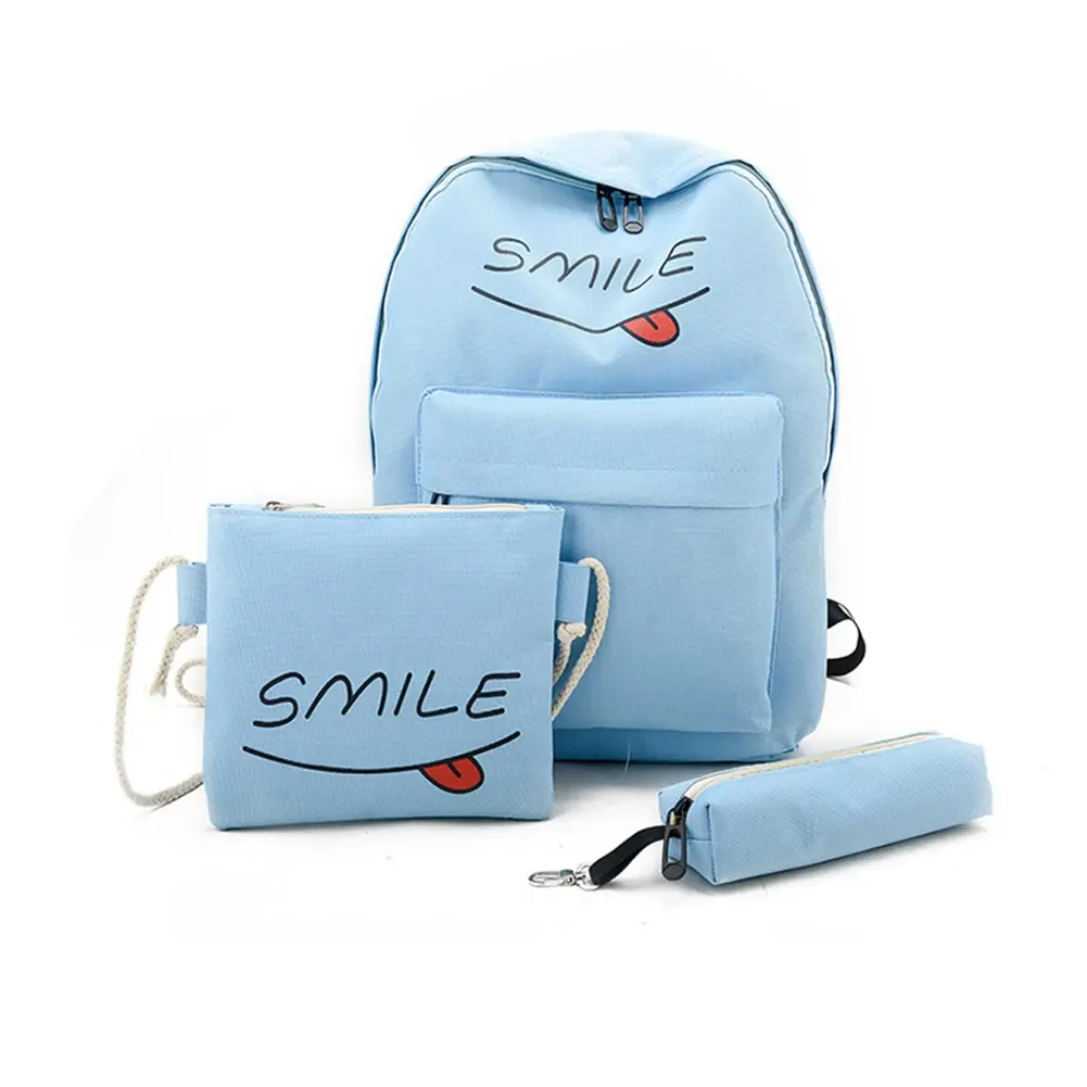 Милый холщовый рюкзак с улыбающимся принтом + сумка через плечо чехол карандаш