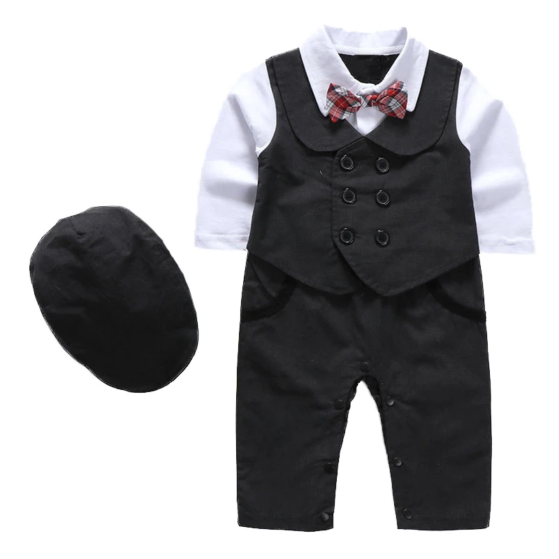 Осенний комбинезон для маленьких мальчиков жилет с бантом цельный в полоску