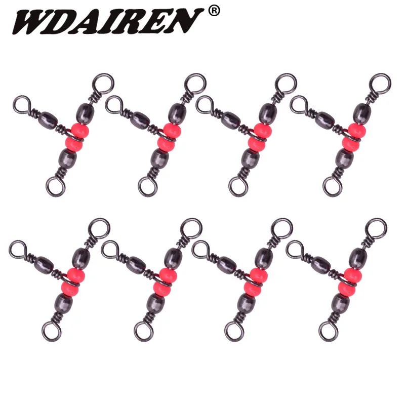 10Pcs/lot 3 Way T-shape Cross-line Rolling Swivel With Pearl Beads Fishing Swivels Fishhooks Fishing Connector accessories