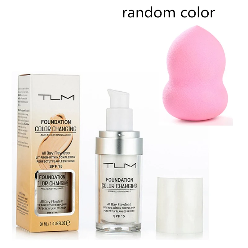 with makeup puff TLM 30 мл Pro меняющая цвет основа для макияжа лица телесный консилер тональное средство стойкий макияж подарок Sombras уход за кожей - Цвет: with makeup puff
