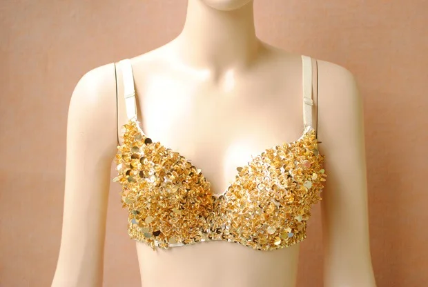 Бюстгальтер для танца живота из спандекса однотонный с блестками серебристый