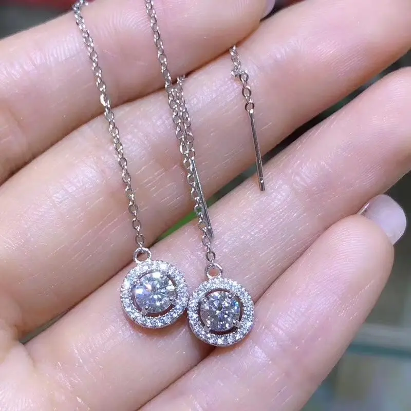 Блестящий! Женские серьги подвески с бриллиантами Moissanit серебро 925 пробы