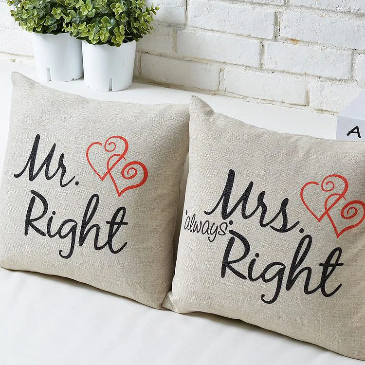 &quotMr right mrs always right&quot свадебные подарки льняная подушка квадратная для дивана