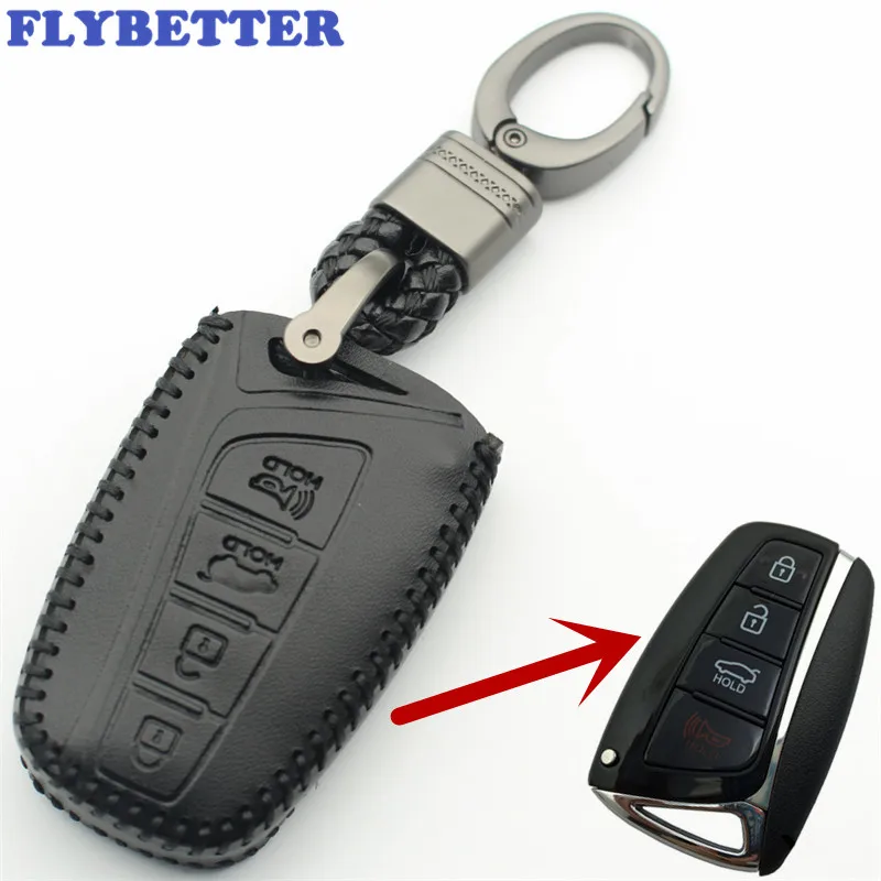 FLYBETTER чехол для смарт ключей с 4 кнопками из натуральной кожи Hyundai SantaFe/Equus/Azera/Genesis