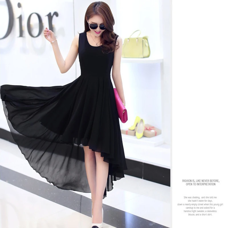 Женское асимметричное пляжное платье без рукавов короткое шифоновое с поясом