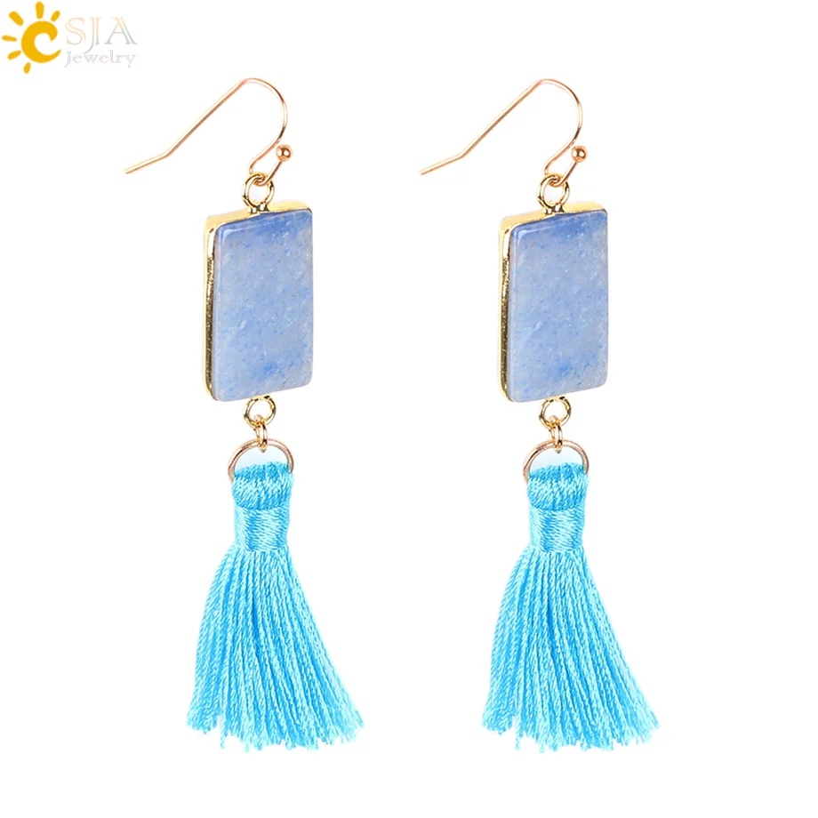 CSJA нить шелковая кисточка Висячие массивные серьги натуральный драгоценный