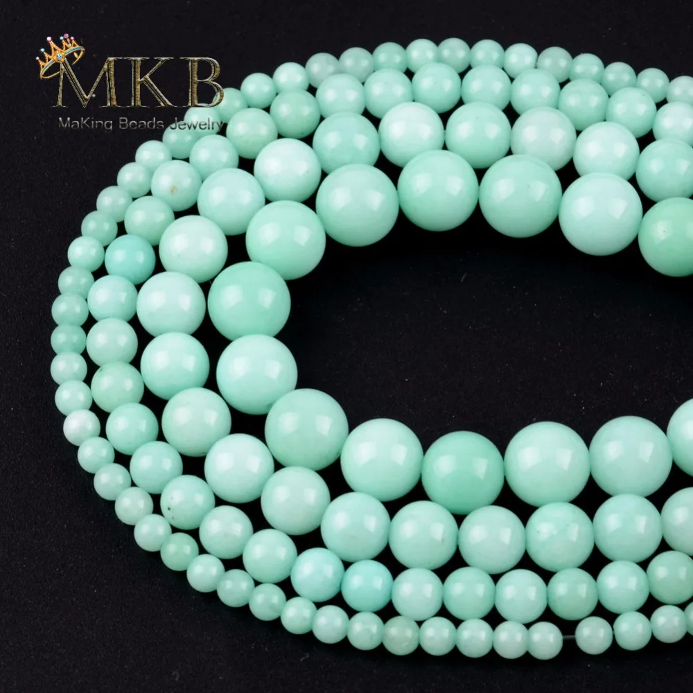 

A+ Smooth Amazonite Stone Beads Natural Round Spacer Beads For Jewelry Making 4 6 8 10 12mm 15" Fit Diy Bracelet Jewellery