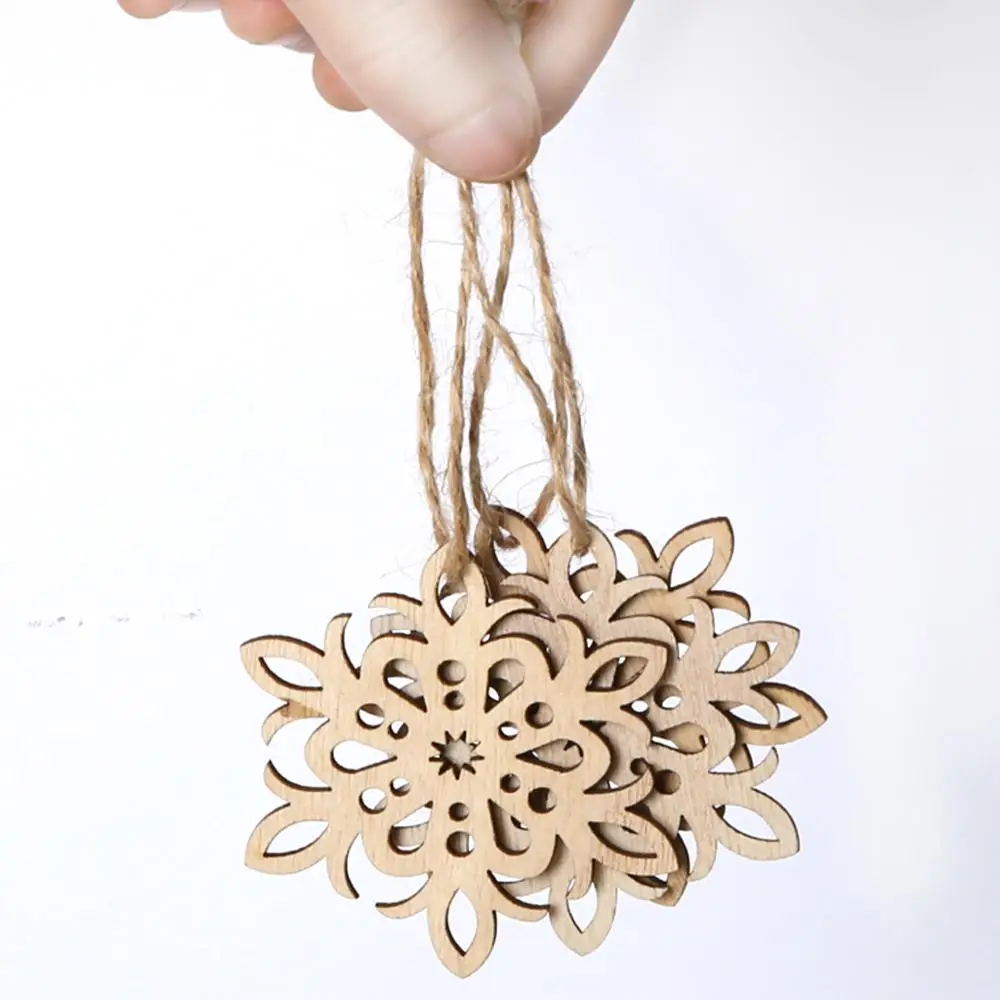 3pcs/set Christmas Tree Snowflake Hanging Pendant with Rope Beads Ornament Wooden DIY Crafts Party Decor Gifts | Дом и сад