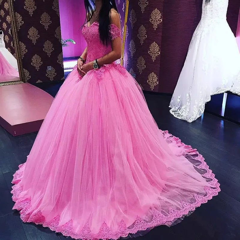 

Charming Pink Tulle Quinceanera Dresses Sweet 16 Lace Top Sweet 16 Dresses Prom Dresses Party Gowns Special Occasion Dress