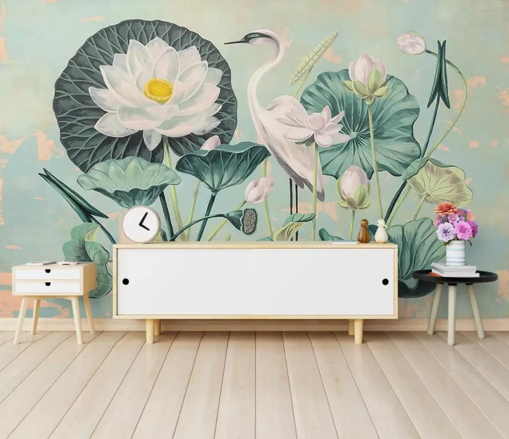 

[Self-Adhesive] 3D Egret Lotus Pond 33 Wall Paper mural Wall Print Decal Wall Murals