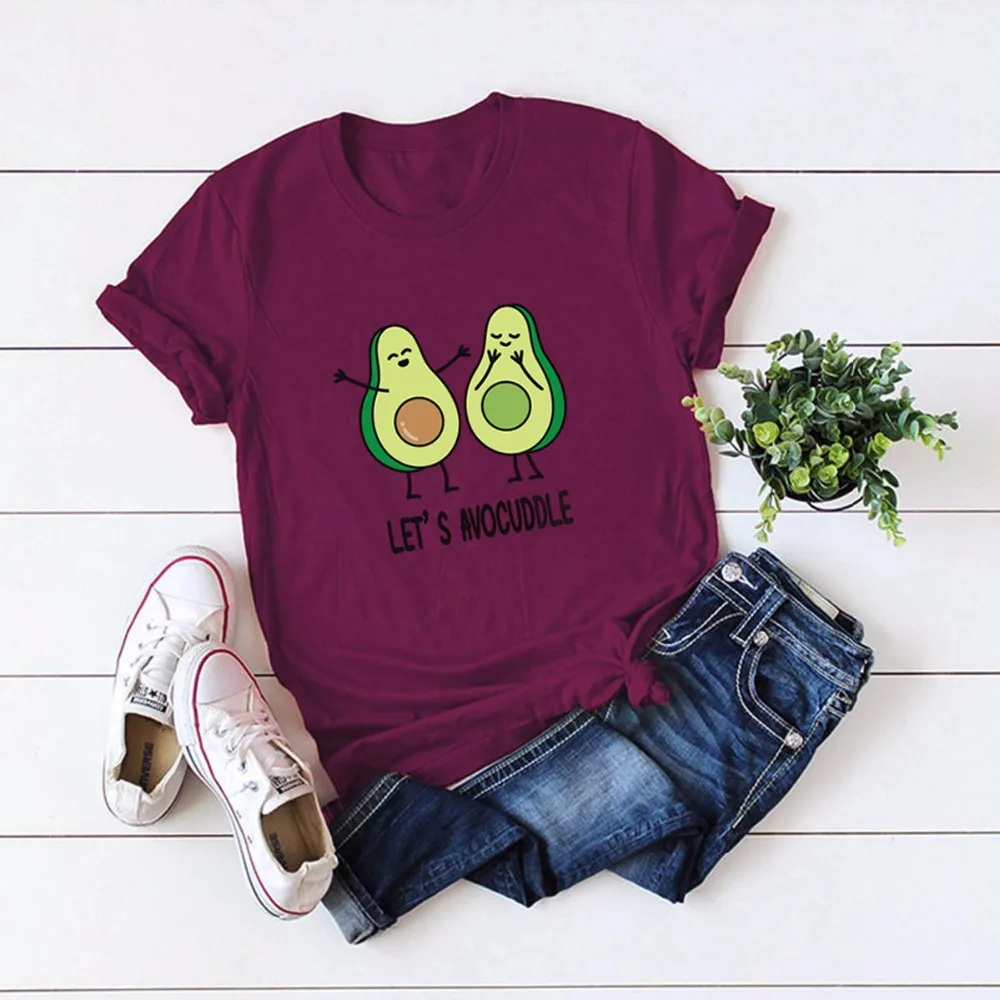 

S-5XL Women Fashion Summer 2019 New Leisure Streetwear lady Tops Cartoon avocado Print O Neck Short Sleeve Kawaii cute T-shirt