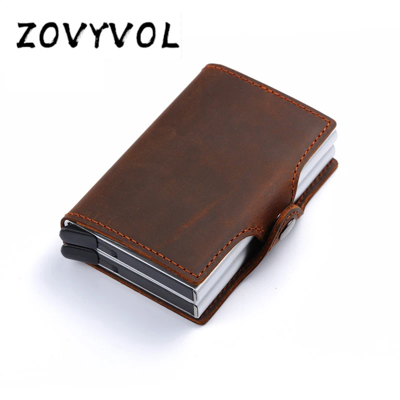 

ZOVYVOL 100% Genuine Leather Aluminum Wallet ID Card Holder RFID Blocking Mini Magic Wallet Automatic Credit Card Coin Purse
