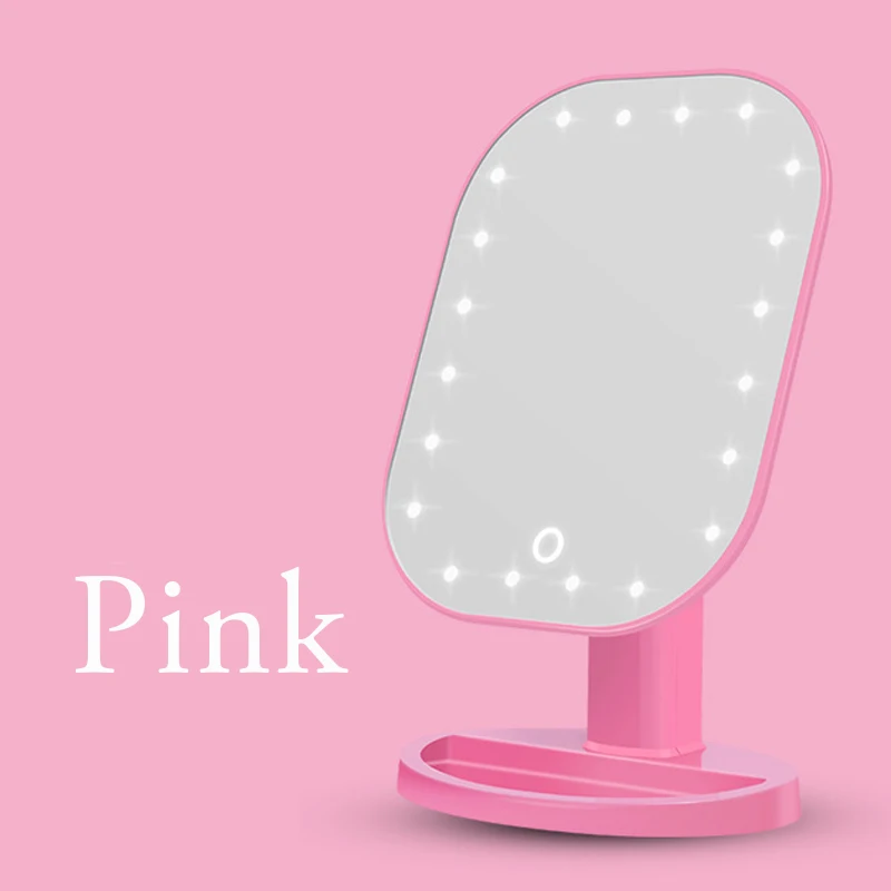 20 LEDs Pink 20 светодиодов зеркало для макияжа с косметическим зеркалом с сенсорным переключателем диммер на батарейках подставка для настольной ванной комнаты спальни путешествия - Цвет: 20 LEDs Pink