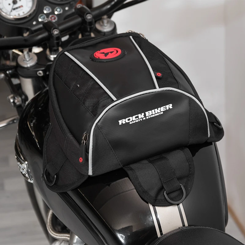 

Rock Biker New Tank Bag Motorcycle Luggage Bags Oxford Magnetic Oil Fuel Tank Bag Fixed Straps PU Leather Shoulder Backpack Box