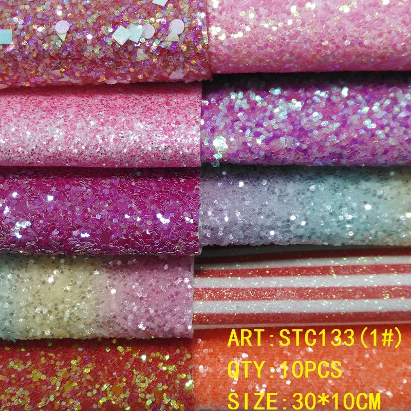 Прозрачный запас 1 комплект(10 шт.) 30X10 см Alisa Glitter Cuero Sintetico блестящая кожа для DIY аксессуары для волос ремесло STC133