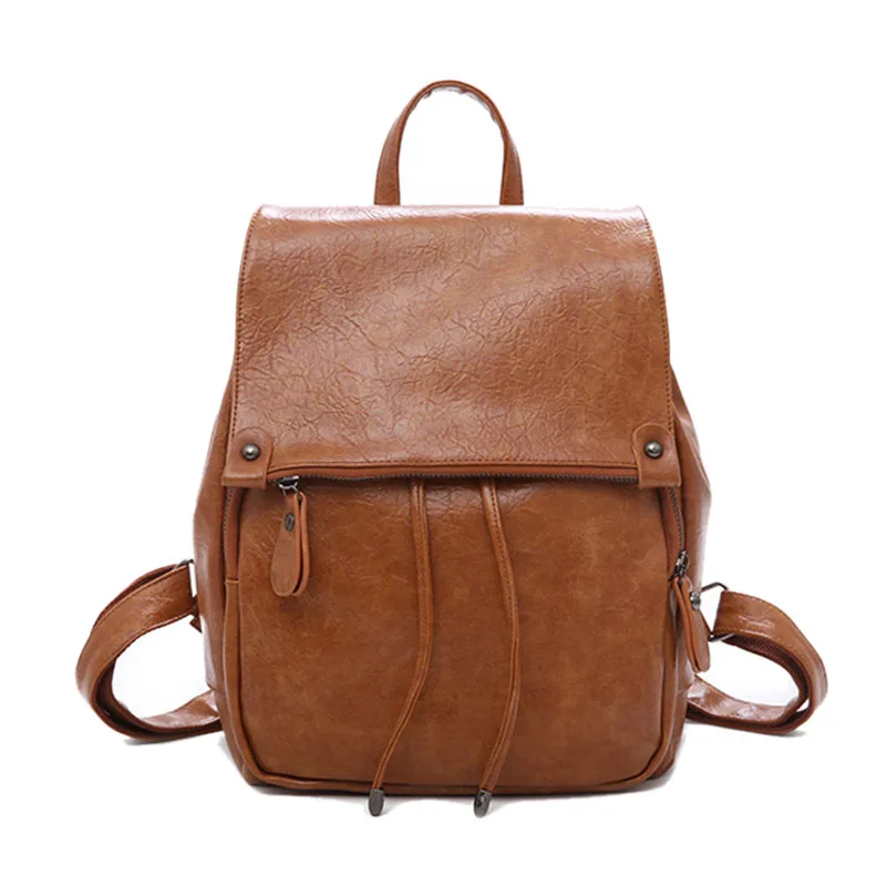 Brown Винтажный женский рюкзак, корейский, масло, воск, кожаный рюкзак, модный, на шнурке, школьный рюкзак для девочек, на застежке, дорожные сумки XA231H - Цвет: Brown