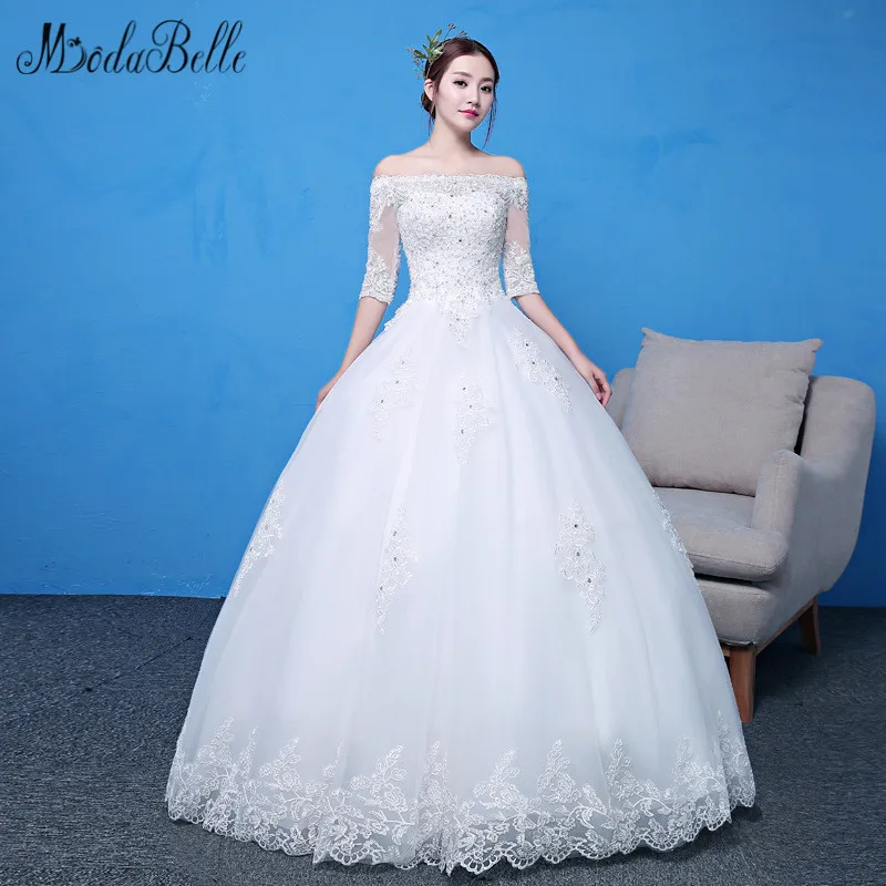 Modabelle 2018 Новые свадебные платья с рукавами лодочкой на шнуровке аппликация