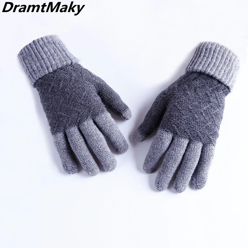 

Winter Autumn Men Knitted Gloves Touch Screen High Quality Male Thicken Warm Wool Cashmere Solid Gloves Men Mitten Business