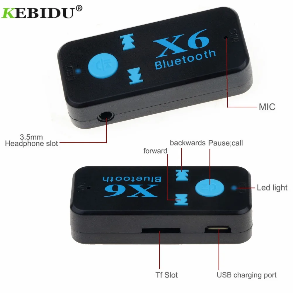 Автомобильный Bluetooth приемник KEBIDU X6 3 5 мм Aux комплект адаптер с поддержкой TF карты