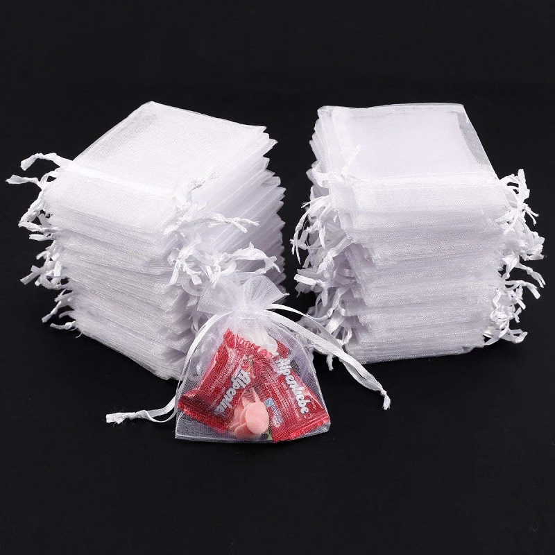

50pcs White Organza Bags 7x9 9x12 11x16 13x18CM Jewelry Party Wedding Drawable Bags Gift Pouches Candy Bag For Communion Deco 55