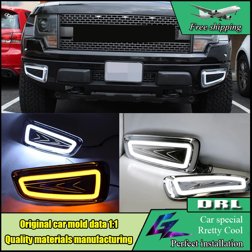 Auto Car LED Daytime Running Lights For Ford Raptor F150 DRL 2009-2014 White style Turn Signal Yellow Fog Light Lamp cover | Автомобили и