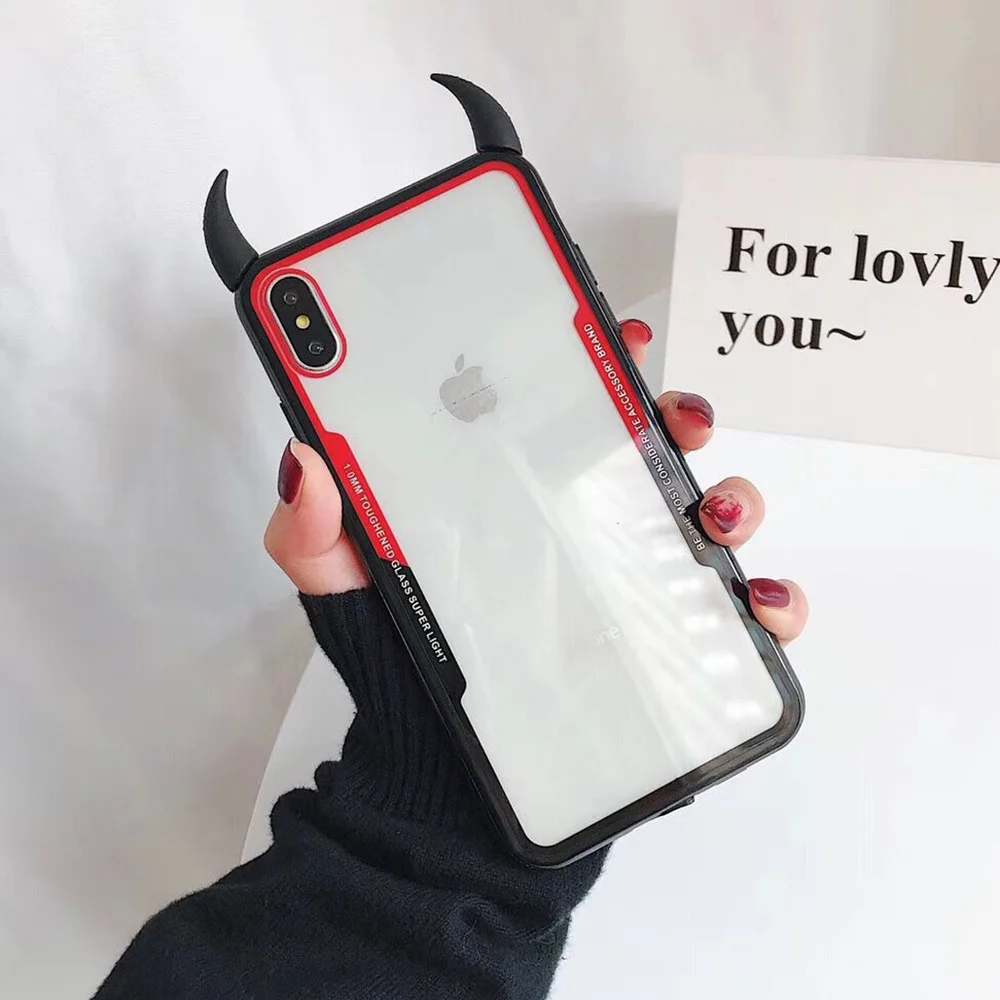 10 шт. iCasiber крутой прозрачный мягкий чехол с 3D рогом дьявола для iPhone XS MAX XR X 6 6S 7 8 Plus Защитные чехлы для телефонов Coque - Цвет: A