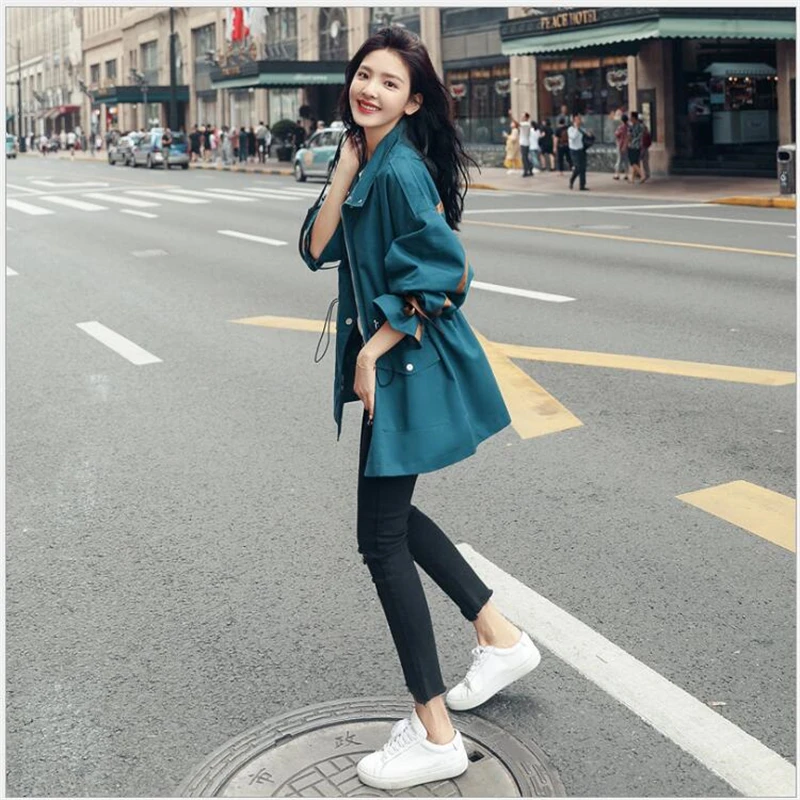 

Fashion Spring New Plus size Womens Windbreakers 2019 Long sleeve student Trench Coat Casual Women Overcoat Tooling tops 123