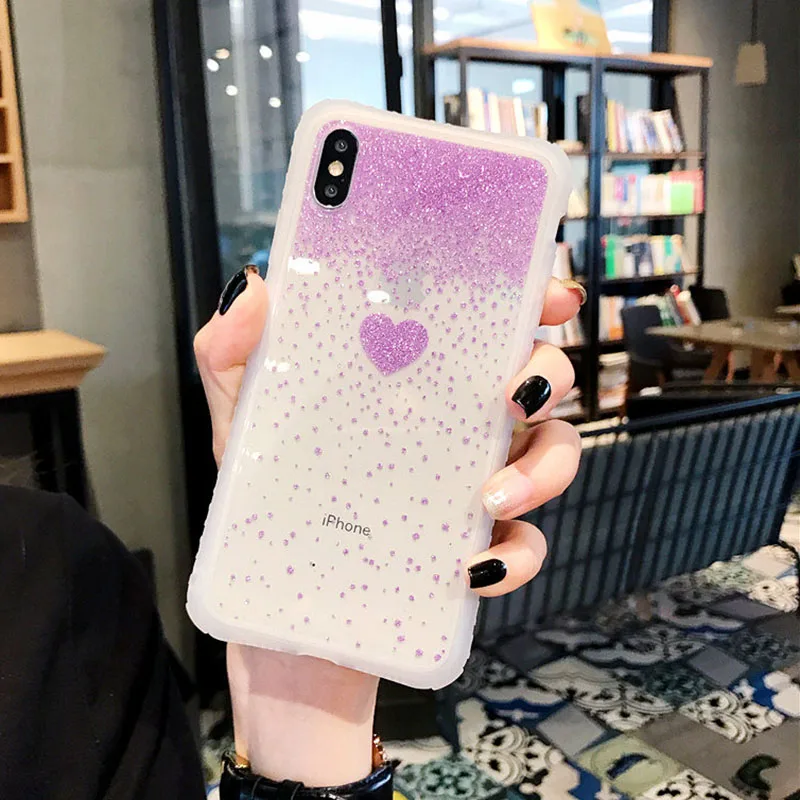Блестящий Прозрачный чехол для телефона с милым сердечком для iPhone X XS XR XS Max 6 6S 7 8 Plus для iPhone 11 11 Pro Max XR