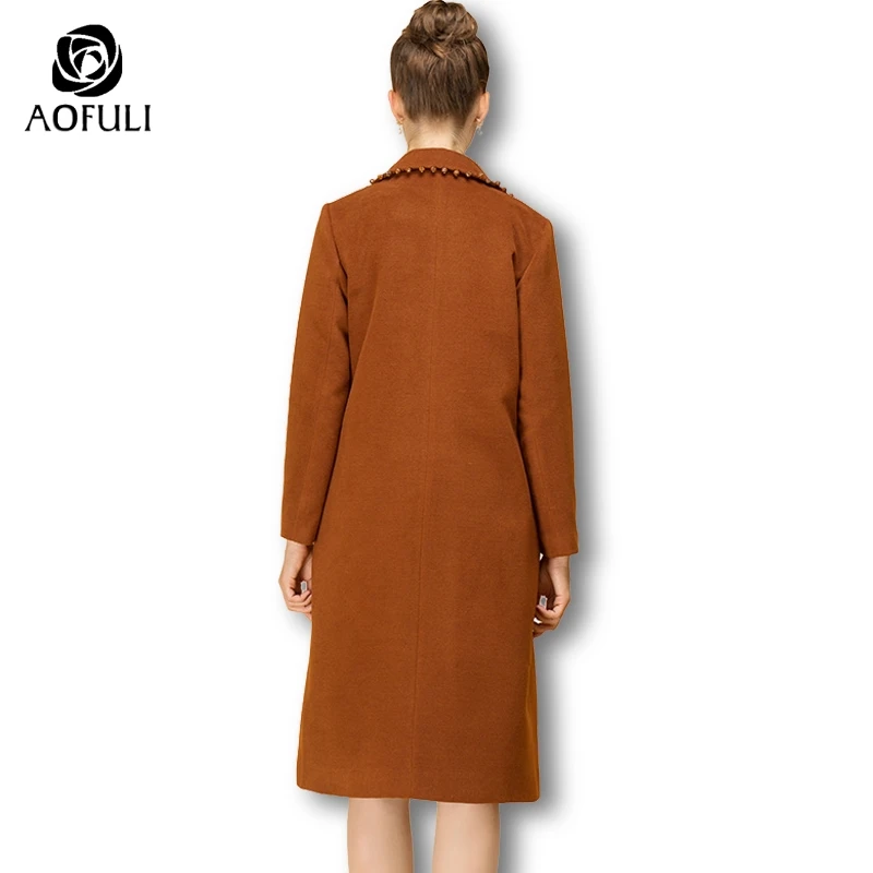 AOFULI S-4xl 5xl Женское шерстяное пальто X-long зимнее длинное с длинными рукавами и
