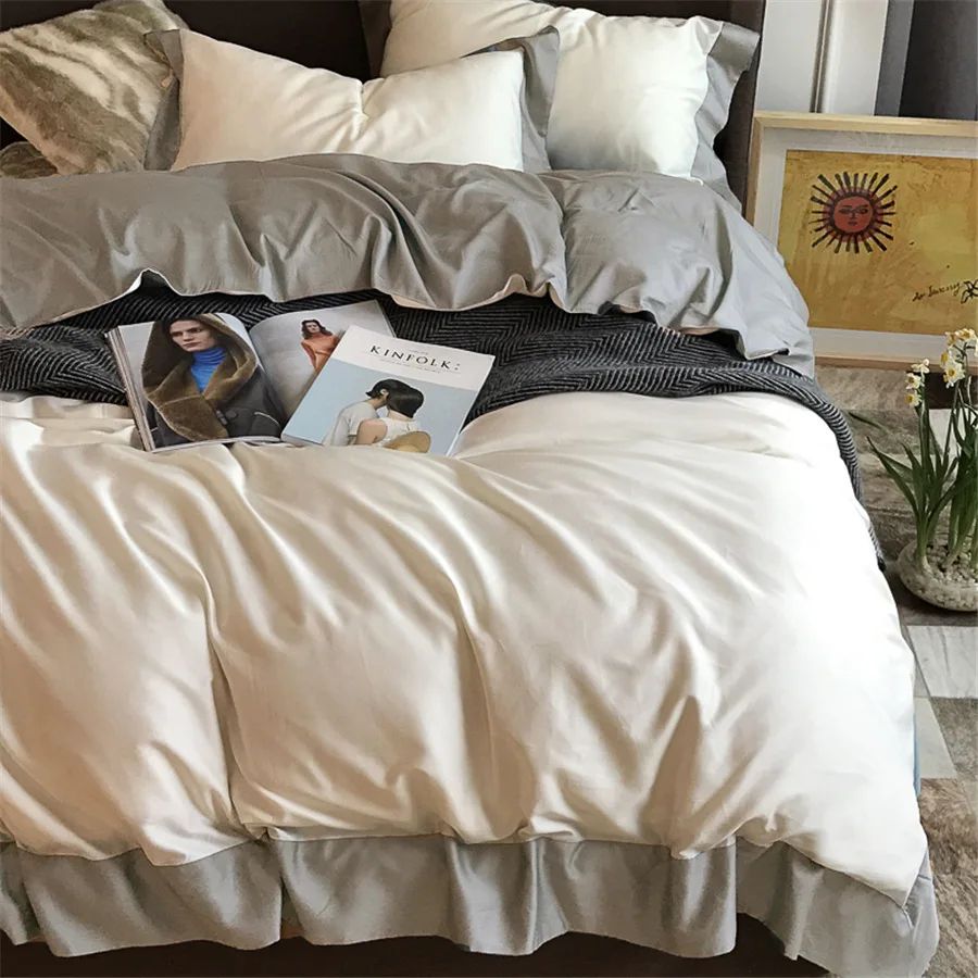 

CHAUSUB Luxury Bedding Set 4PCS Satin Egyptian Cotton Duvet Cover Pillowcase King Queen Size Bed Cover Sheet Silky Bed Linen