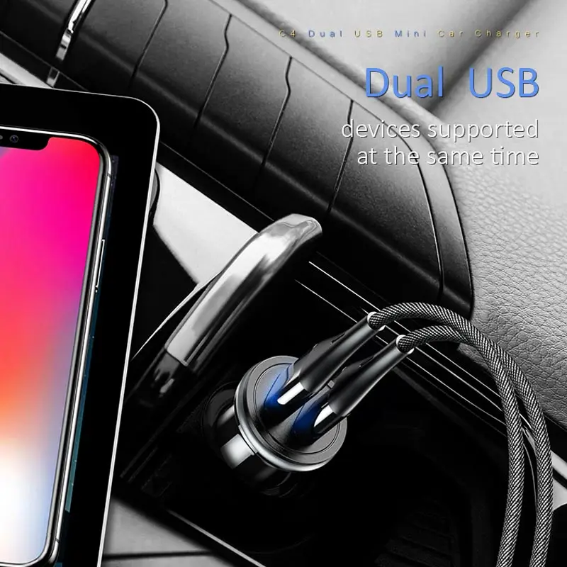 Автомобильное зарядное устройство с двумя USB USAMS 5 В/2 4 А для мобильного телефона