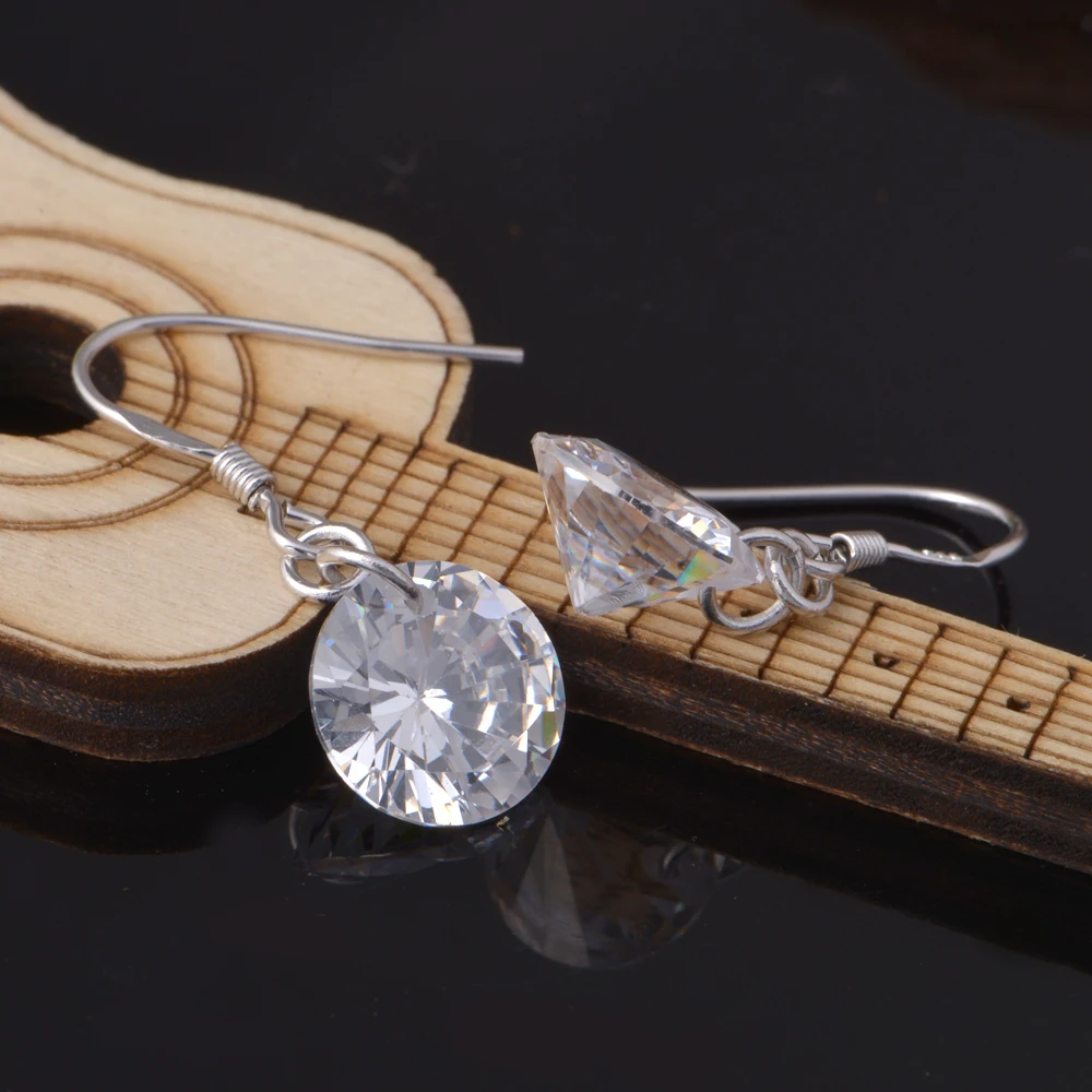 Серьги подвески серебристого цвета с фианитами класса ААА 8/9/10 мм|aaa zircon earrings|drop