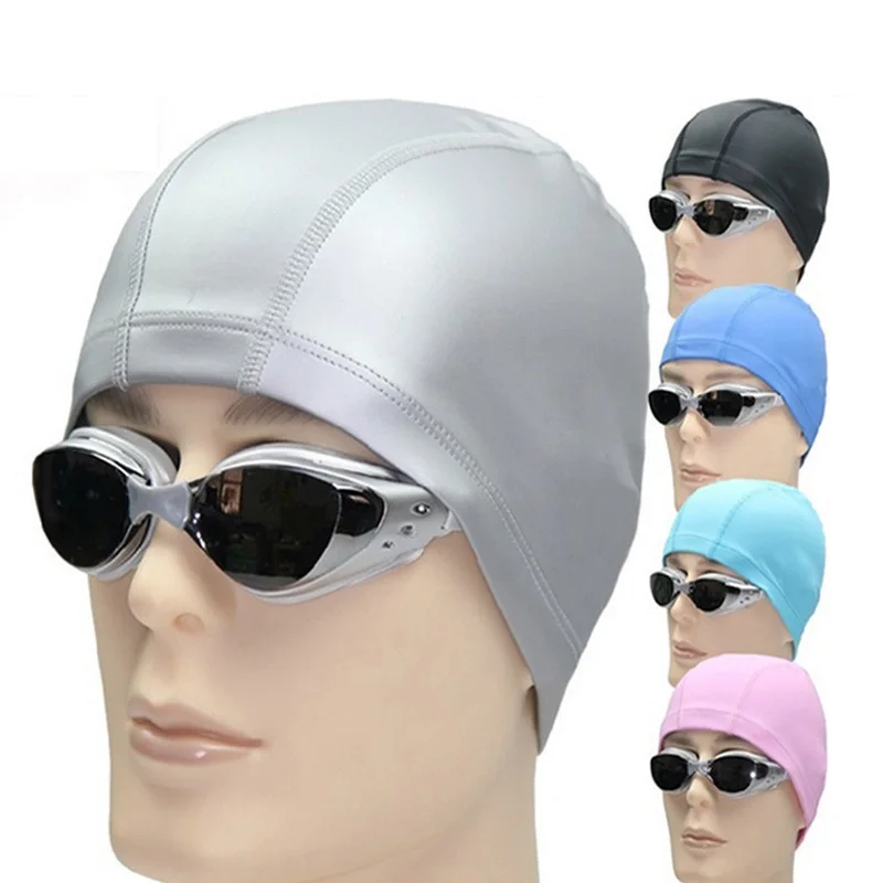 Без логотипа чистый цвет ПУ мужская и женская шапочка для плавания