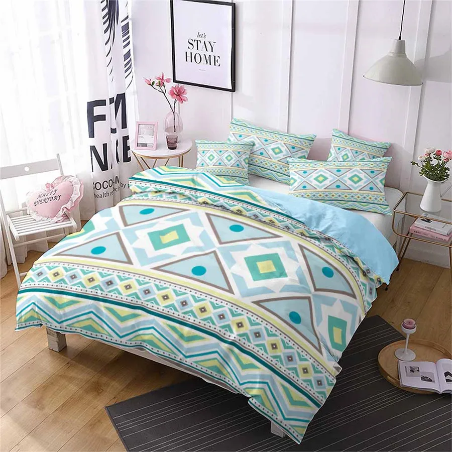 

HELENGILI 3D Bedding Set Geometric Print Duvet Cover Set Bedcloth with Pillowcase Bed Set Home Textiles #YC-61