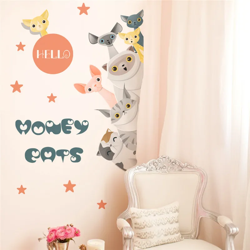 3d яркие медовые кошки дверь холодильник кухонные настенные наклейки для