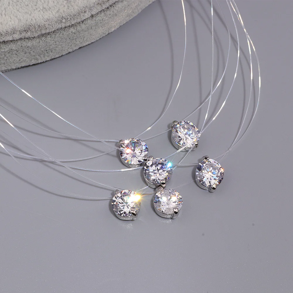 

Sexy Transparen Invisible Line White Cubic Zircon Choker Necklace For Women 2017 New Crystal Jewelry Bijoux Super Shinning X174