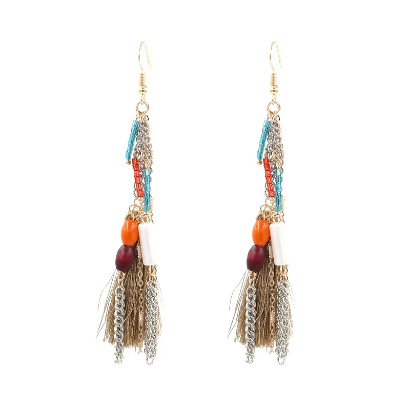 Для женщин Boho Длинные падение мотаться бахрома серьги Винтаж Этническая себе