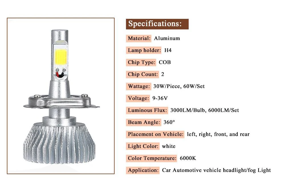 Бесплатная доставка супер яркий автомобиль H4 светодиодные фары лампы COB высокой