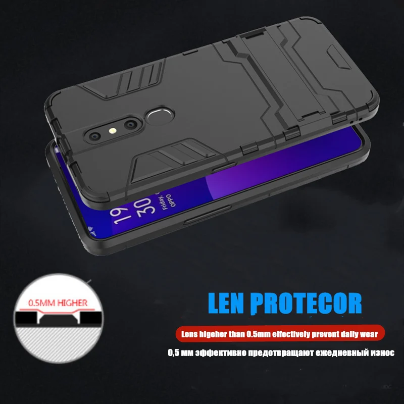 Shockproof Armor Case For OPPO F11 Pro Hybrid Rubber Bumper Hard Bracket PC Back Cover Reamlme 1 Reno R17 X27 Phone | Мобильные