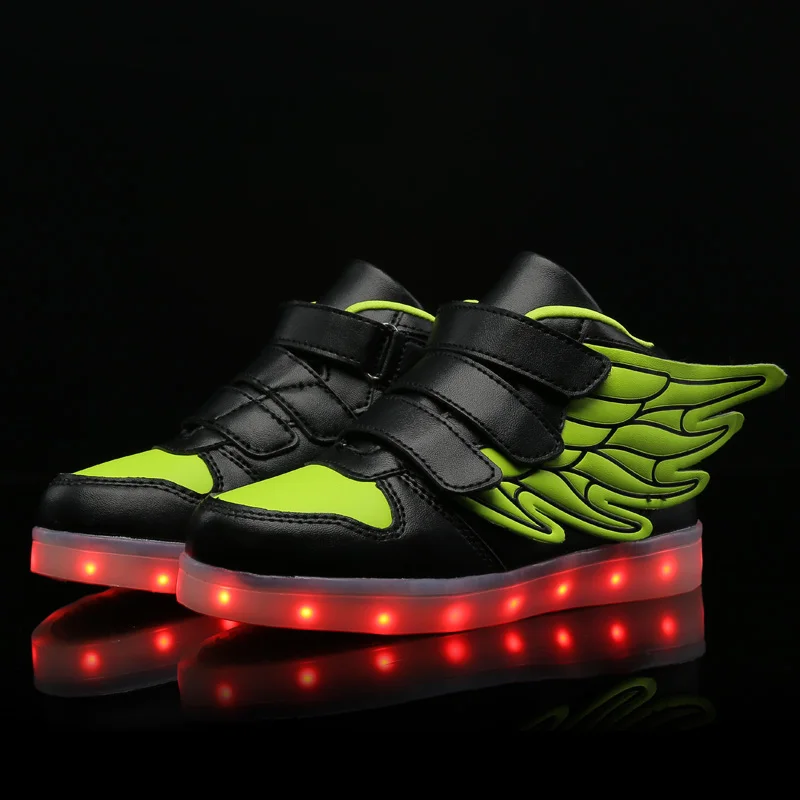 

Black Blue USB Charging Basket Led Children Shoes With Light Up Kids Casual Boys&Girls Luminous Sneakers Glowing Shoe Hook&Loop