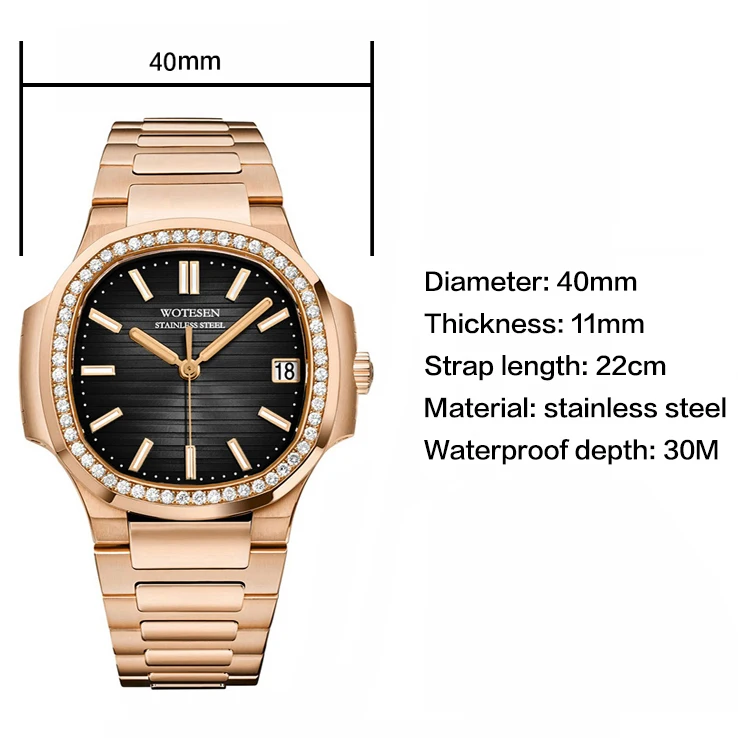 Hot top luxury brand watch men automatic mechanical watch stainless steel luminous hand patek watch AAA nautilus 2020 WOTESEN
