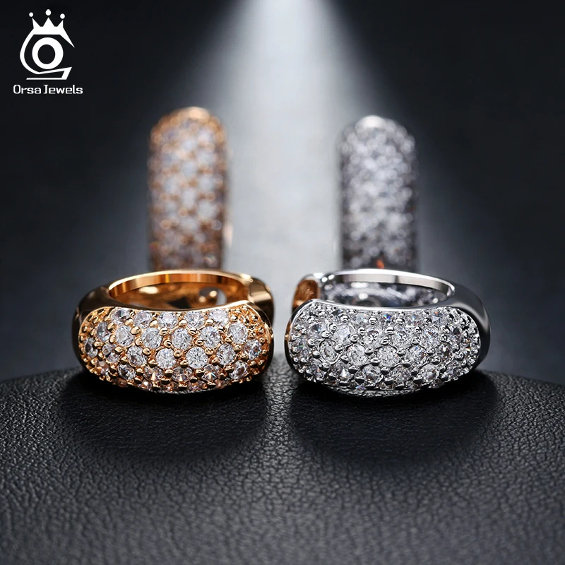 ORSA JEWELS, женские серьги-кольца, маленький серебряный цвет, розовое золото, золотой цвет, AAA, Ослепительный CZ, выдолбленный дизайн, ювелирное изделие, ROME22