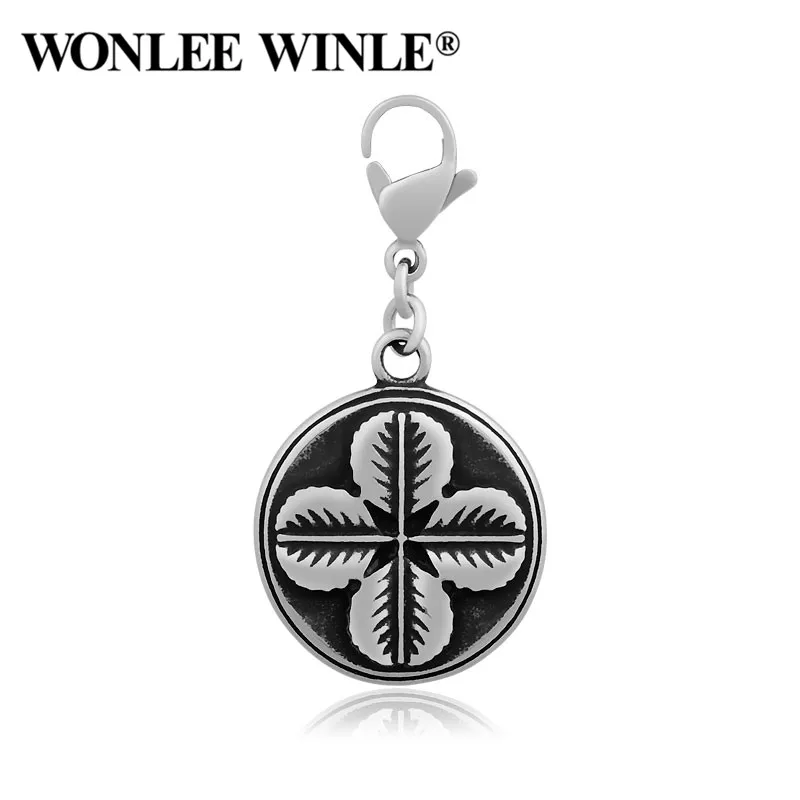 Wonlee Winle DIY ретро 316 Нержавеющая сталь Four Leaf Круглый мотаться подвески застежкой