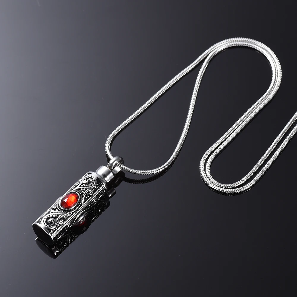 

LKJ9953 Big CZ Stone Inlay Cool Men Women Necklace Tube Urn Screw Ash Holder Cremation Pendant Jewelry Hold Ashes Keepsake