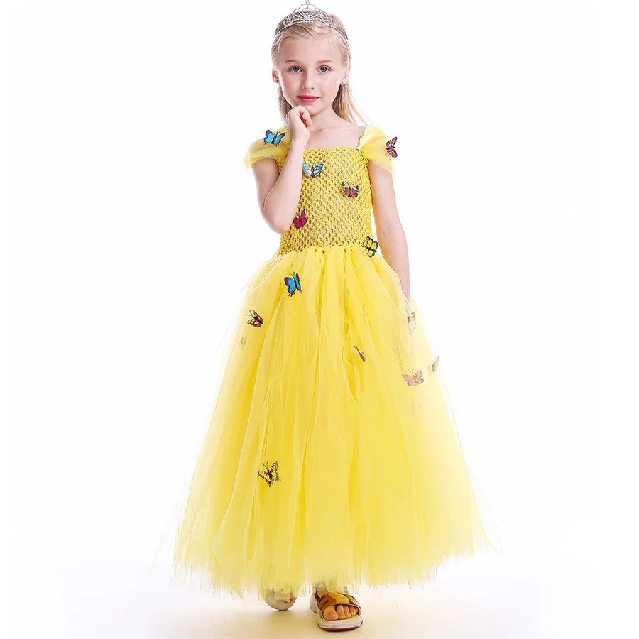 Желтое платье-пачка Belle Princess для девочек вечерние вечеринки Хэллоуина свадьбы
