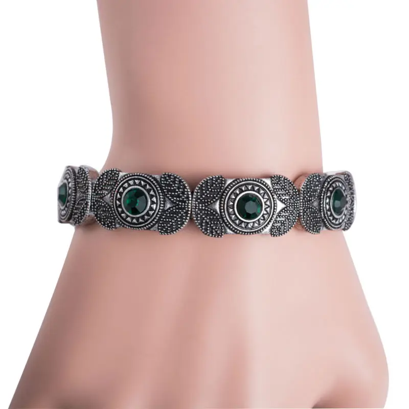 Старинный браслет из тибетского серебра на запястье растягивающийся Ретро