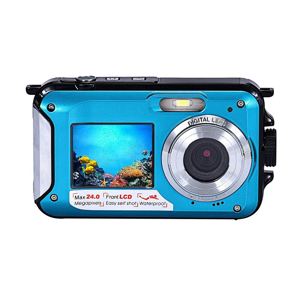 Водонепроницаемая цифровая камера 2 7 дюйма TFT 24MP MAX 1080P двойной экран 16x цифровой