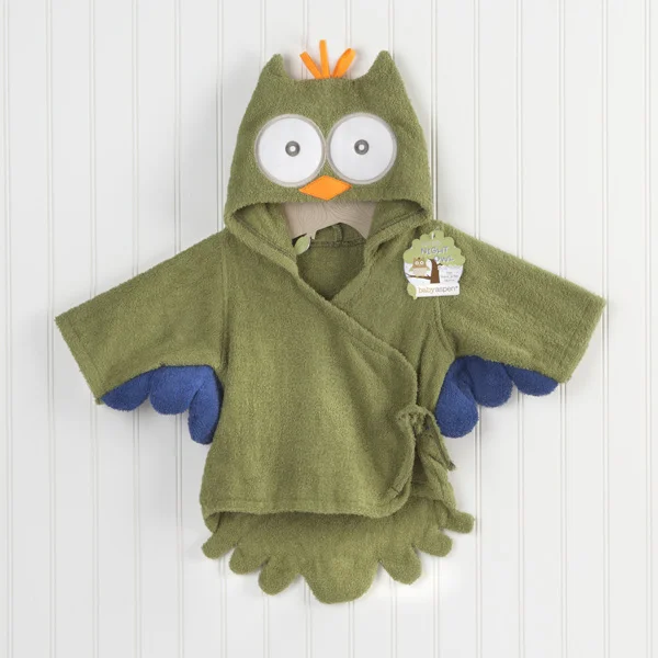Green owl Детский банный халат синего цвета с изображением акулы, кролика, бегемота, пляжное полотенце с капюшоном для малышей, пончо для детей 2-3 лет, размер M - Цвет: Green owl